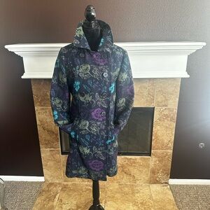 Merona Double Breasted Floral Midi Women's Peacoat. Wms. Sz. L. Wool Blend.